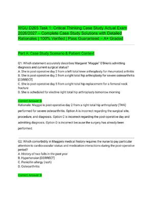Preview of WGU D265 Task 1: Critical Thinking Case Study Actual Exam 2026/2027 – Complete Case Study