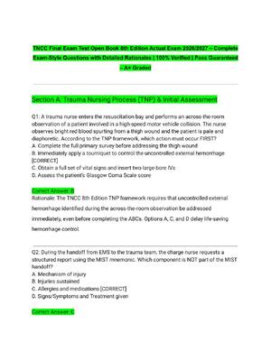 Preview of TNCC Final Exam Test Open Book 8th Edition Actual Exam 2026/2027 – Complete Exam-Style Que
