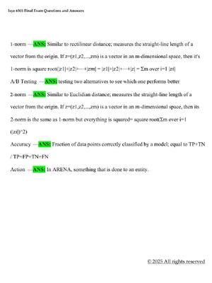 Preview image for Isye 6501 Final Exam Questions and Answers! 100% CORRECT ANSWERS ALREADY RATED A+