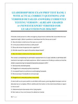 Preview of LEADERSHIP HESI EXAM PREP TEST BANK 1