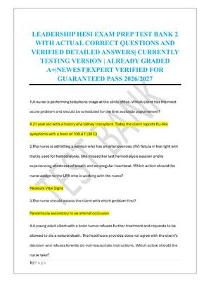Preview of LEADERSHIP HESI EXAM PREP TEST BANK 2