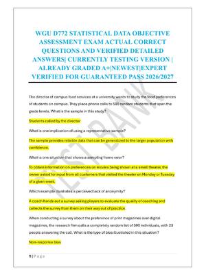 Preview of WGU D772 STATISTICAL DATA OBJECTIVE  ASSESSMENT EXAM