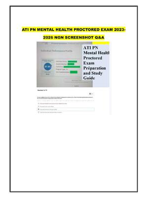 Preview image for ATI PN MENTAL HEALTH PROCTORED EXAM 2023 2026 NGN SCREENSHOT Q&A