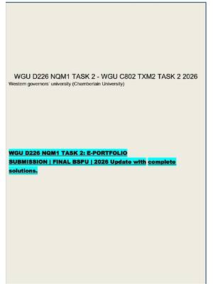 Preview of WGU D226 NQM1 TASK 2: E-PORTFOLIO SUBMISSION | FINAL BSPU | 2026 Update with complete solu