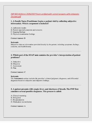 Preview of FNP 652 Midterm 2026/2027 Exam verified with correct answers with rationales  /instant pdf