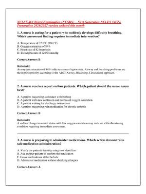 Preview of NCLEX-RN Board Examination (NCSBN) – Next Generation NCLEX (NGN)  Preparation 2026/2027 ve