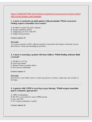 Preview image for Newest 2026/2027 EPIC Adult Medical-Surgical Nursing Assessment exam verified  with correct answers and rationales