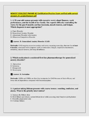 Preview of NEWEST 2026/2027 PMHNP-BC Certification Practice Exam verified with correct  answers A+ gr