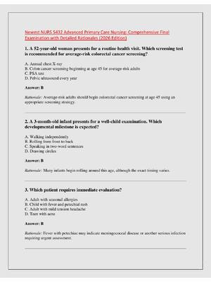 Preview of Newest NURS 5432 Advanced Primary Care Nursing: Comprehensive Final  Examination with Deta