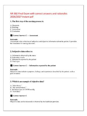 Preview of NR 302 Final Exam with correct answers and rationales  2026/2027 instant pdf