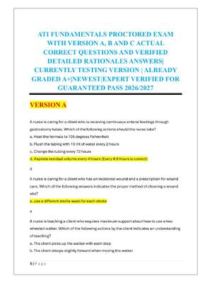 Preview of ATI FUNDAMENTALS PROCTORED EXAM  WITH VERSION A, B AND C