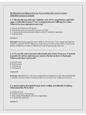 Preview of NR 566 Advanced Midterm Practice Exam verified with correct answers  2026/2027 version A+