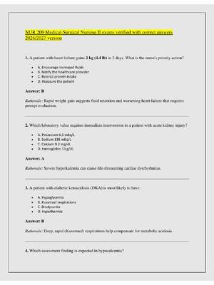 Preview of NUR 209 Medical-Surgical Nursing II exams verified with correct answers  2026/2027 version