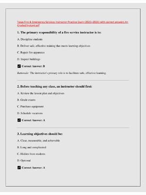 Preview of Texas Fire & Emergency Services Instructor Practice Exam (2025–2026) with correct answers