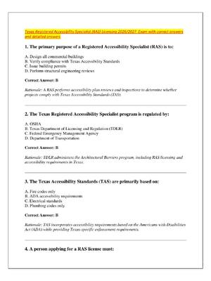 Preview of Texas Registered Accessibility Specialist (RAS) Licensing 2026/2027  Exam with correct ans