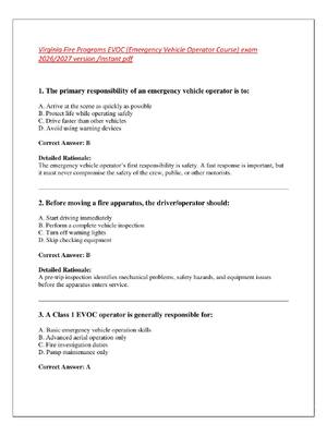Preview of Virginia Fire Programs EVOC (Emergency Vehicle Operator Course) exam  2026/2027 version /i