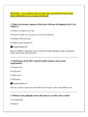 Preview of WGU D487 – Secure Software Development Life Cycle (SSDLC) Practice Exam  (2025–2026) with