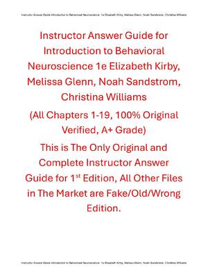 Preview of Instructor Answer Guide Introduction to Behavioral Neuroscience 1st Edition By Elizabeth K