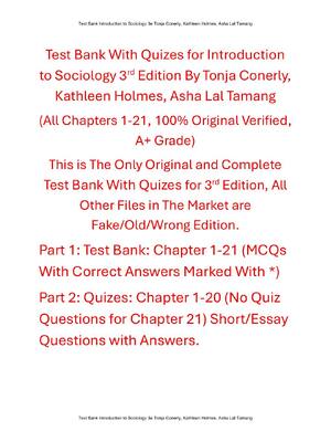 Preview of Test Bank For Introduction to Sociology 3rd Edition By Tonja Conerly, Kathleen Holmes, Ash