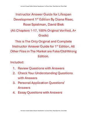 Preview of Instructor Answer Guide for Lifespan Development 1st Edition By Diana Riser, Rose Spielman