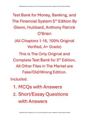 Preview of Test Bank For Money, Banking, and The Financial System 5th Edition By Glenn Hubbard, Antho