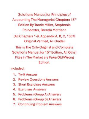 Preview of Solutions Manual for Principles of Accounting The Managerial Chapters 15th Edition By Trac