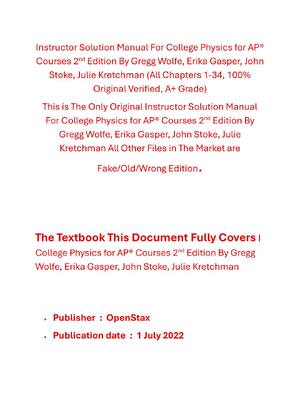 Preview of Solutions Manual For College Physics for AP® Courses 2nd Edition By Gregg Wolfe, Erika Gas