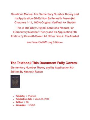 Preview of Solutions Manual Elementary Number Theory and Its Application 6th Edition By Kenneth Rosen