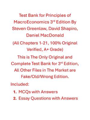 Preview of Test Bank for Principles of MacroEconomics 3rd Edition By Steven Greenlaw, David Shapiro,