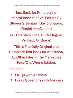 Preview of Test Bank for Principles of MicroEconomics 3rd Edition By Steven Greenlaw, David Shapiro,