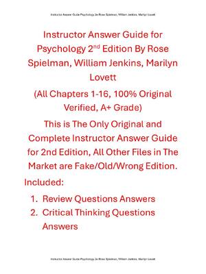 Preview image for Instructor Answer Guide for Psychology 2nd Edition By Rose Spielman, William Jenkins, Marilyn Lovett