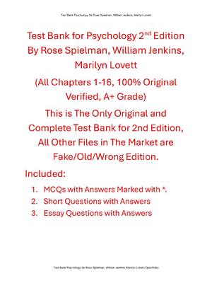 Preview of Test Bank for Psychology 2nd Edition By Rose Spielman, William Jenkins, Marilyn Lovett