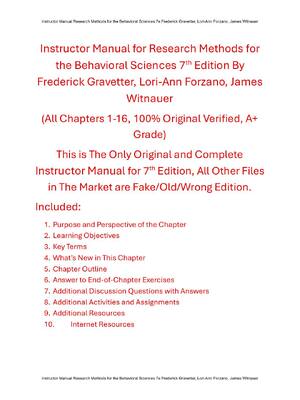 Preview image for Instructor Manual for Research Methods for the Behavioral Sciences 7th Edition By Frederick Gravetter, Lori-Ann Forzano, James Witnauer