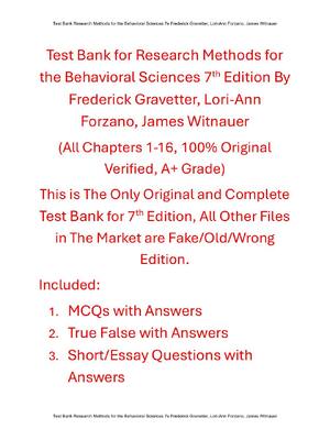 Preview of Test Bank for Research Methods for the Behavioral Sciences 7th Edition By Frederick Gravet