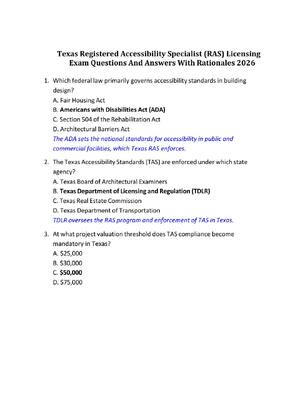 Preview image for Texas Registered Accessibility Specialist (RAS) Licensing Exam Questions And Answers With Rationales 2026! 100% CORRECT ANSWERS ALREADY RATED A+