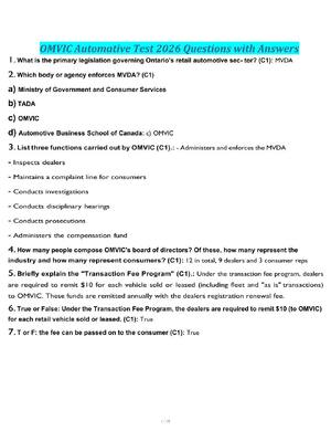 Preview image for OMVIC Automative Test 2026 Questions with Answers! 100% CORRECT ANSWERS ALREADY RATED A+