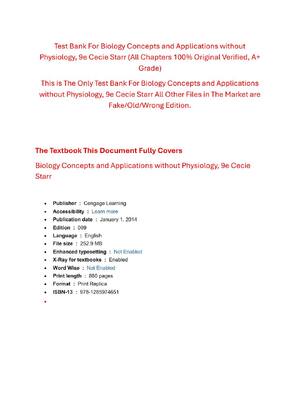 Preview of Test Bank For Biology Concepts and Applications without Physiology, 9th Edition By Cecie S