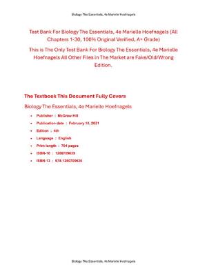Preview of Test Bank For Biology The Essentials, 4th Edition By Marielle Hoefnagels