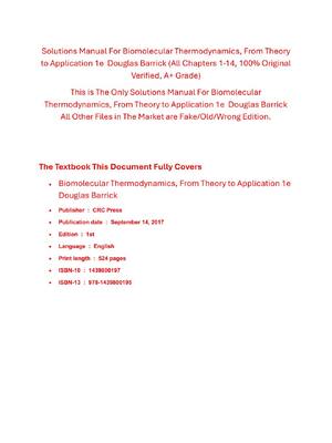 Preview of Solutions Manual For Biomolecular Thermodynamics, From Theory to Application 1st Edition B