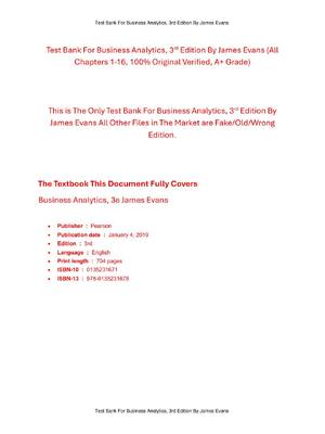 Preview of Test Bank For Business Analytics, 3rd Edition By James Evans
