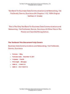 Preview of Test Bank For Business Data Communications and Networking, 13th Edition By FitzGerald, Den