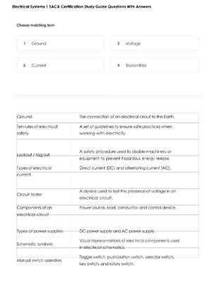 Preview image for Electrical Systems 1 SACA Certification Study Guide Questions With Answers! 100% CORRECT ANSWERS ALREADY RATED A+