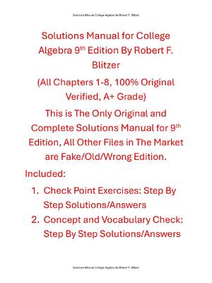 Preview of Solutions Manual For College Algebra 9th Edition By Robert F. Blitzer