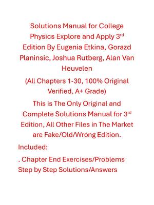 Preview of Solutions Manual for College Physics Explore and Apply 3rd Edition By Eugenia Etkina, Gora