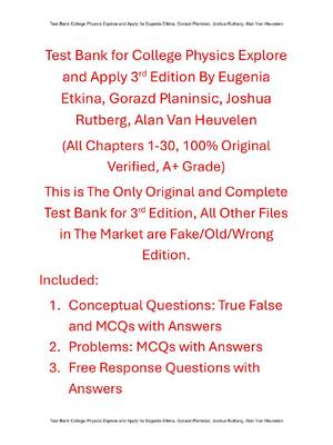 Preview of Test Bank for College Physics Explore and Apply 3rd Edition By Eugenia Etkina, Gorazd Plan