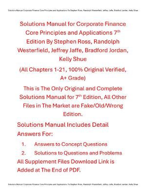 Preview of Solutions Manual for Corporate Finance Core Principles and Applications 7th Edition By Ste