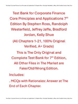 Preview of Test Bank for Corporate Finance Core Principles and Applications 7th Edition By Stephen Ro