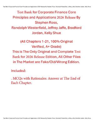 Preview of Test Bank for Corporate Finance Core Principles and Applications 2026 Release By Stephen R