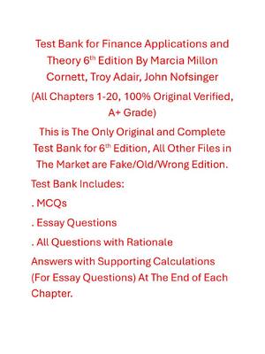 Preview of Test Bank for Finance Applications and Theory 6th Edition By Marcia Millon Cornett, Troy A