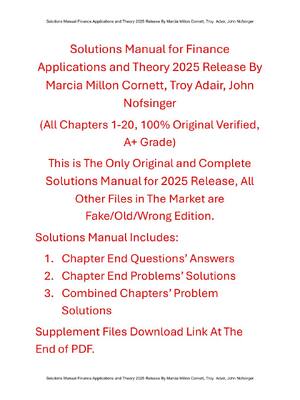 Preview of Solutions Manual for Finance Applications and Theory 2025 Release By Marcia Millon Cornett